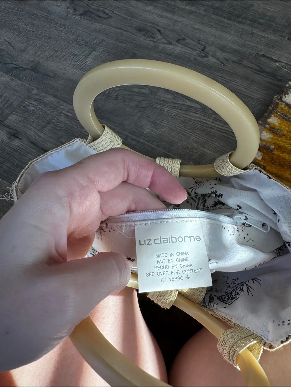 Liz Claiborne Cream Straw Tote with Circular Handles